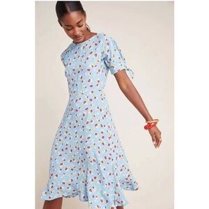 Faithfull the Brand Erin Blue Floral Midi Dress US Size 2 summer vacation travel